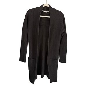 A6 Athleta Black Ribbed Knit Long Cardigan Sweater Wool Cashmere Blend Size S
